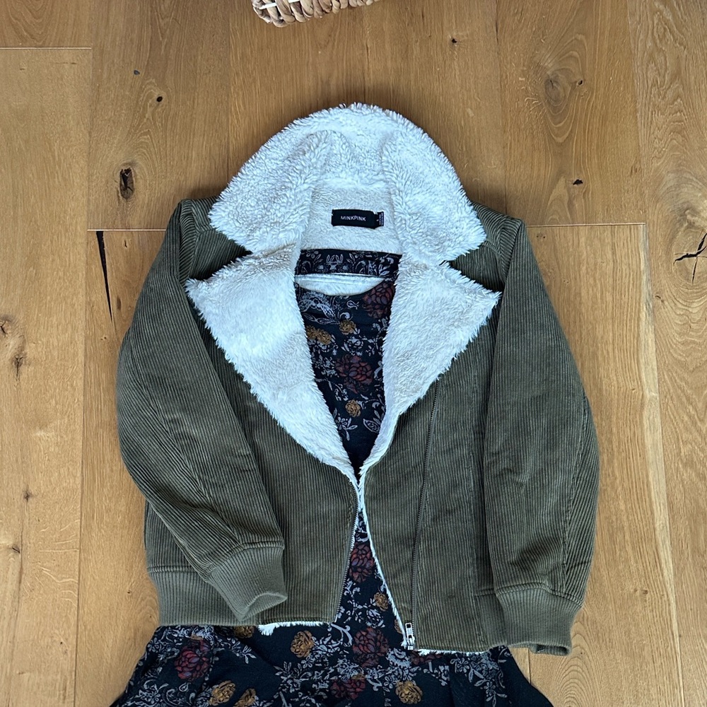 Mink pink army green corduroy bomber jacket